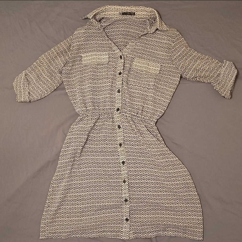 Maurices | Black and White Sheer Button-Up Dress Medium